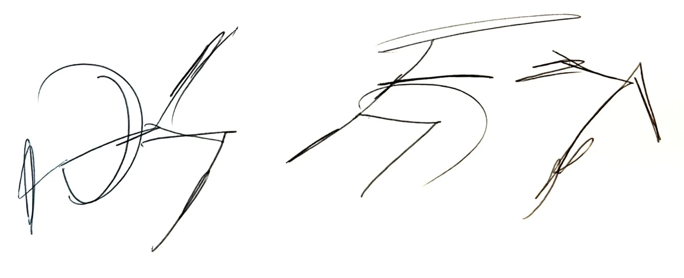 Three loose pencil gesture drawings: fast, looping lines of bodies turning and reaching.